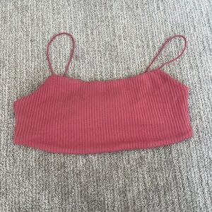Lulu's Ribbed Spaghetti Strap Crop Top in Dusty Rose